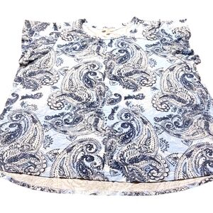 Eliane Rose T-shirt Top Blue and White Paisley Print 2X EUC